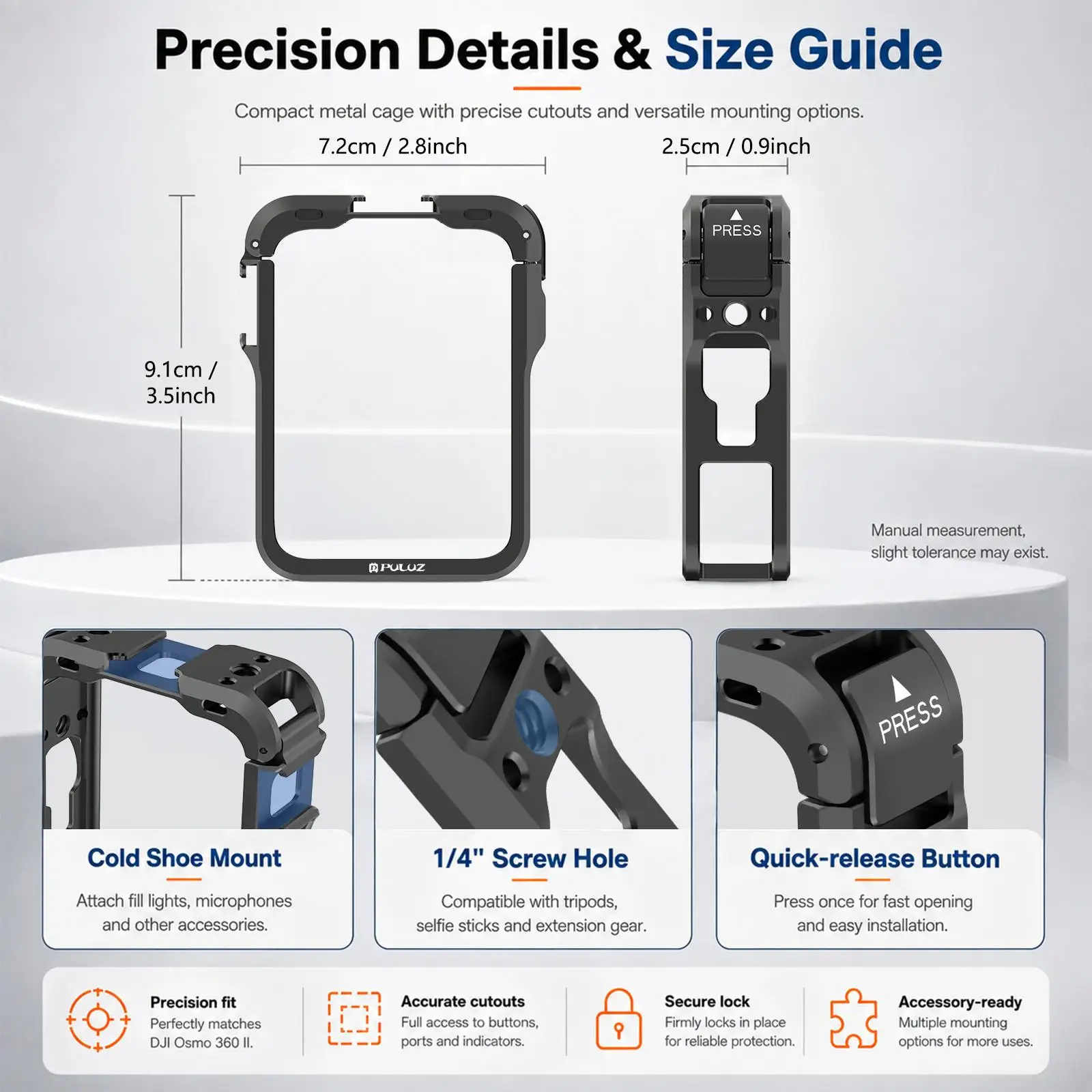 PULUZ Aluminum Alloy Protective Cage Expansion Frame with Lens Cover For DJI Osmo 360 II / 360