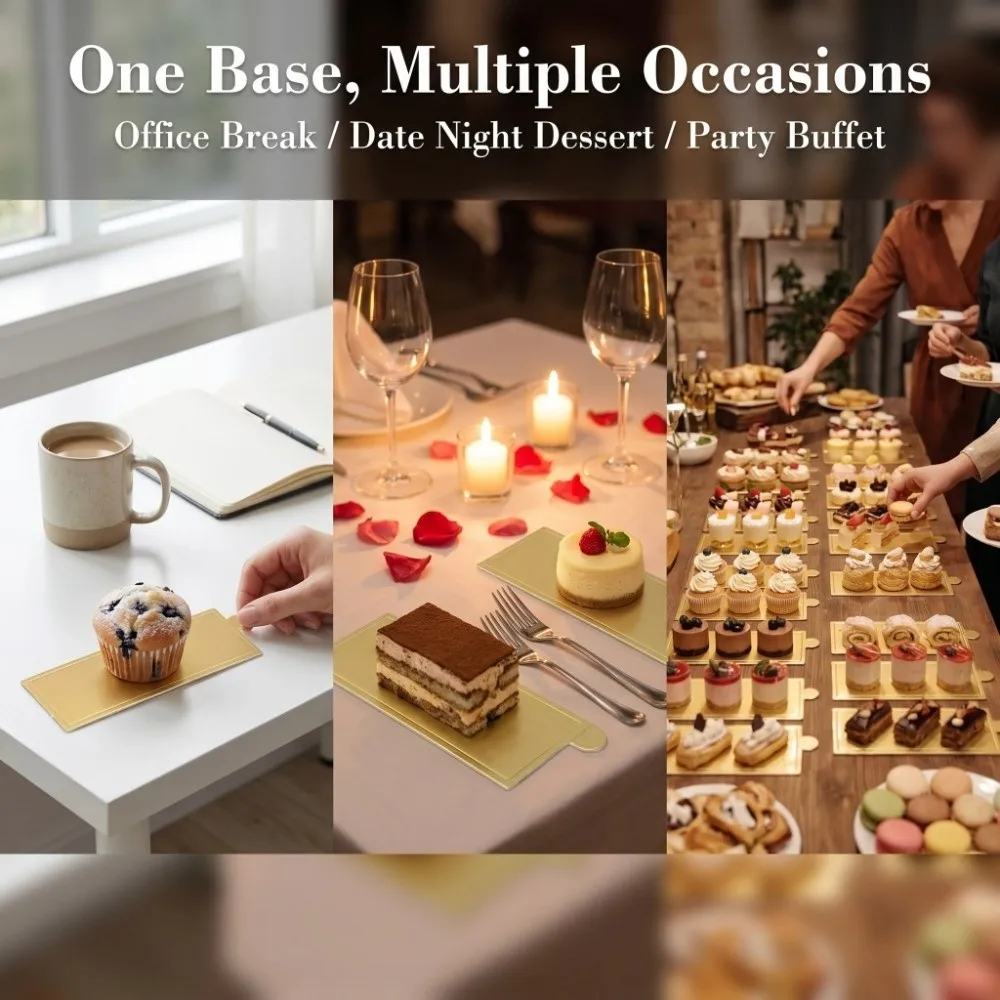 100pcs Durable Rectangle Mousse Cake Boards Food-Grade Handle Cupcake Base Coasters Cardboard Dessert Display Tray Cake