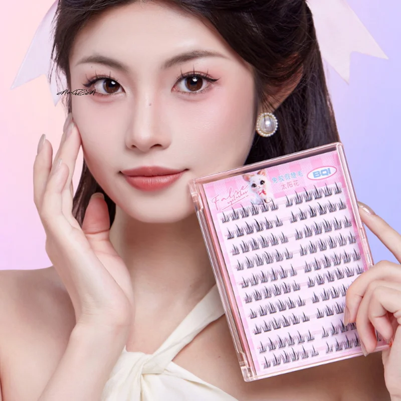 10 linhas de grande capacidade sem cola cílios postiços único cluster 11-12mm c-encurvado cílios autoadesivos naturais