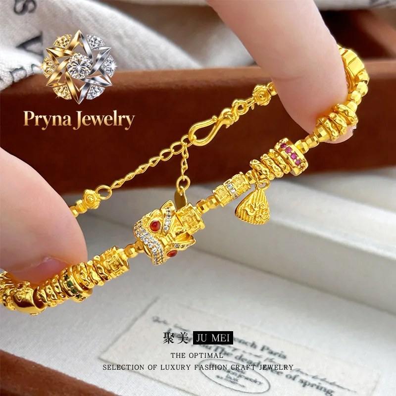 Pryna Jewelry  luxury designer jewelry 9999 24K real gold new light design new Chinese style diy wake up lion running ring wrapp