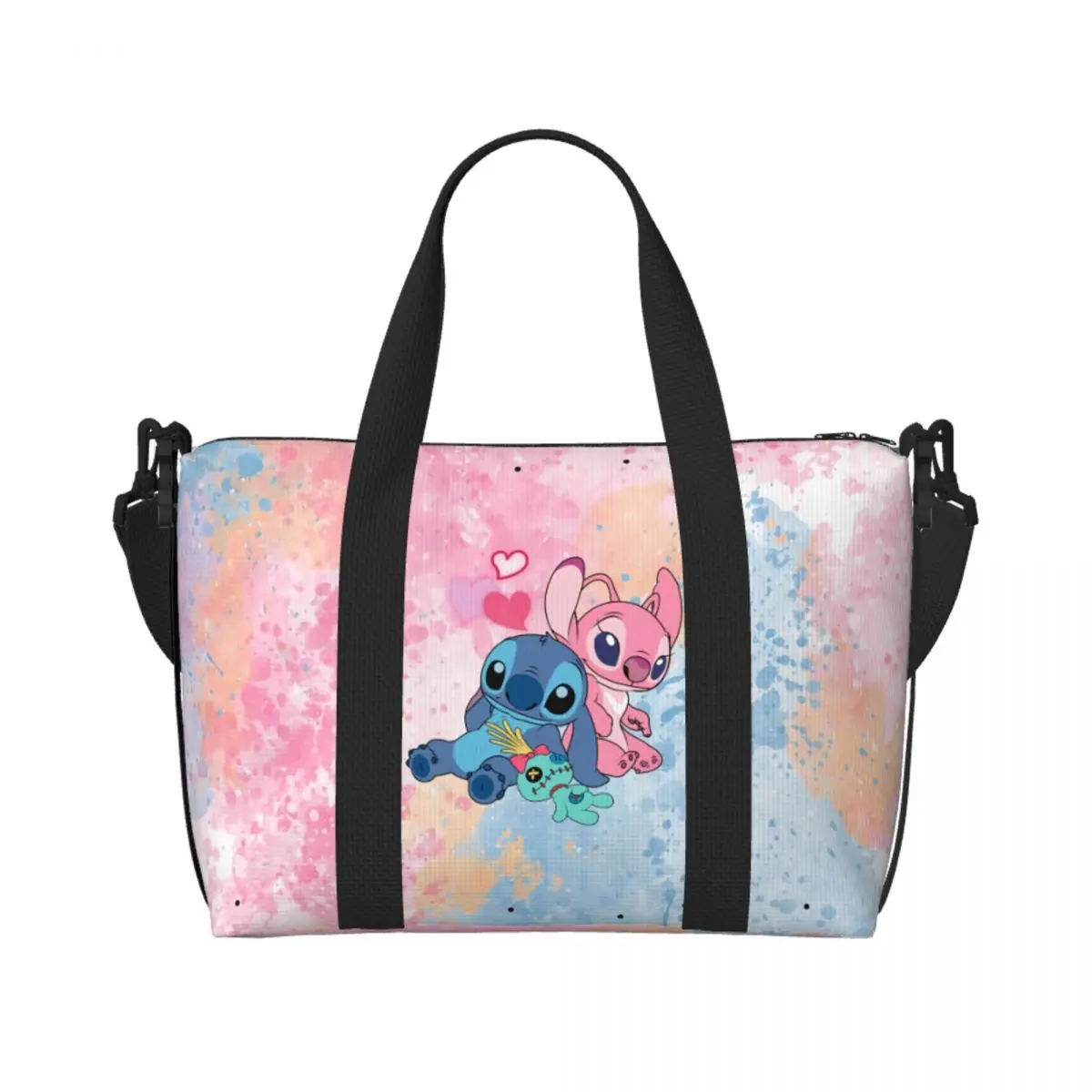 

Custom Large Cute Stitchs And Angel In Love Anime Tote Bag for Women Shoulder Shopping Beach Gym Travel Bag