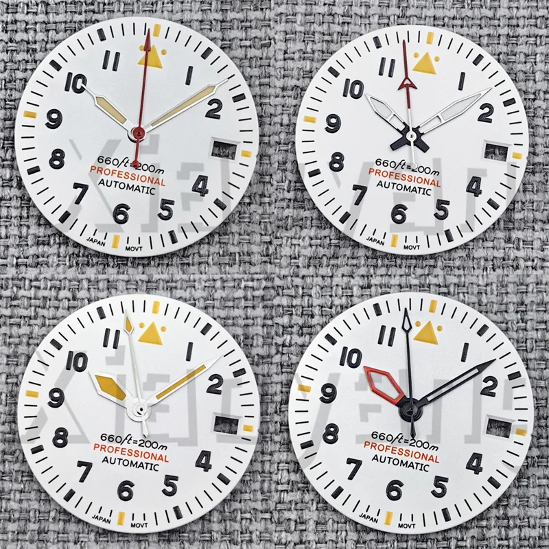 

29 мм белый циферблат часов NH35 Pilot и набор стрелок с зеленым светящимся покрытием C3, часы 3,0/3,8 часов NH35, детали для часов, аксессуары