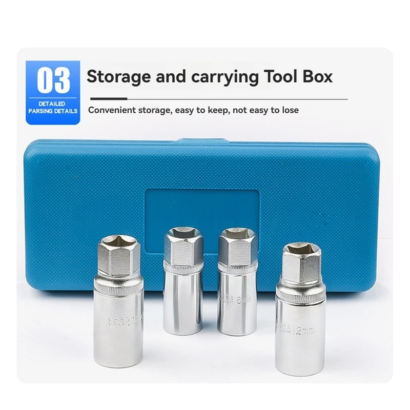 4Pcs Stud Extractor Set Broken Stud Removal Socket Metric Stud Remover Tool Drive Nut Remover Stud Puller