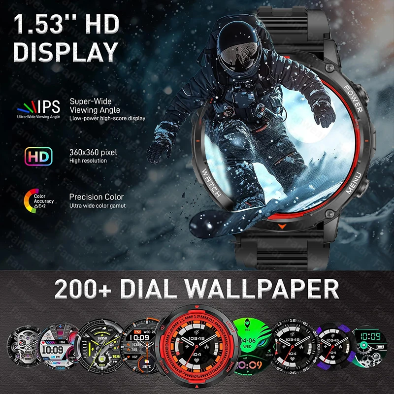 Fanwear New military outdoor rugged men's smart watch 1600mAh battery outdoor GPS LED flashlight waterproof Bluetooth call healt - view 4