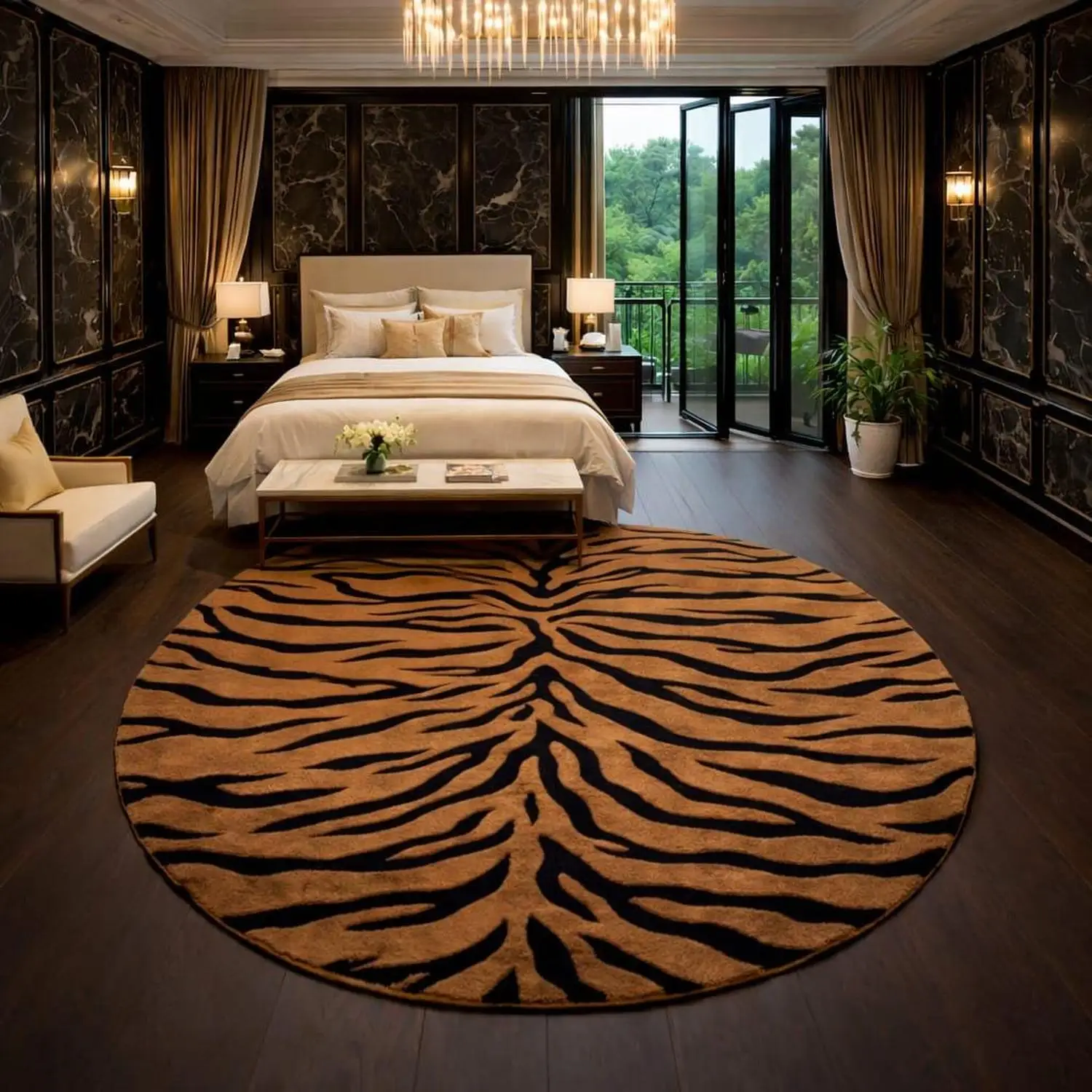 【Room Decorative Carpet】Tiger Pattern Round Carpet, Animal Print Carpet, Luxurious Eye-Catching Carpet, Modern Bedroom and Living Room Carpet, Unique Designer Carpet