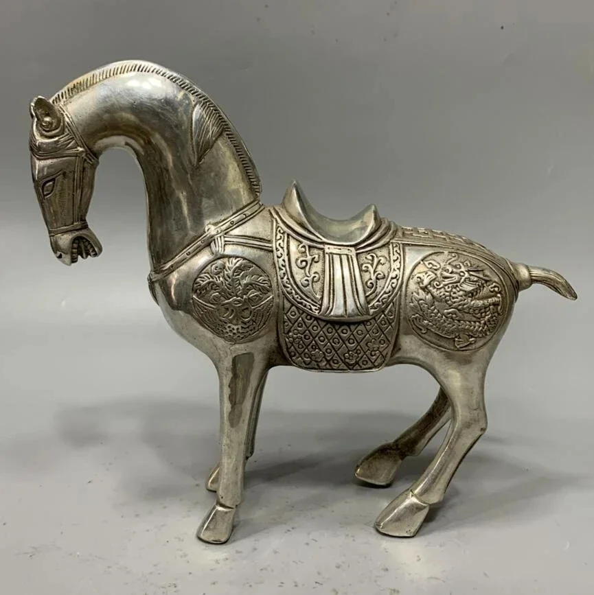 China White copper archaize Tang Dynasty horse crafts statue