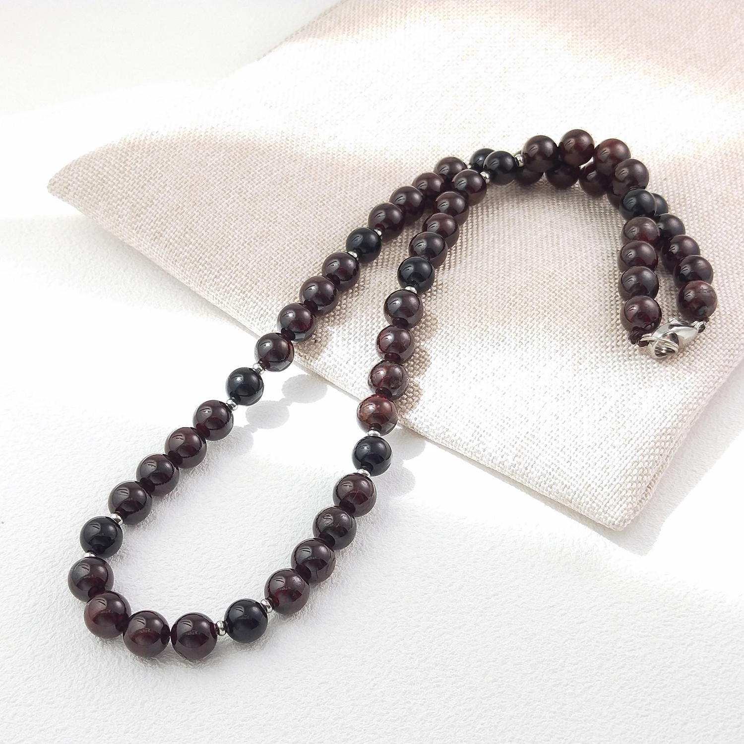 

Lii Ji Natural Stone 8mm Garnet Black Tourmaline Stainless Steel Necklace 50cm Trendy Bohe Necklace For Male