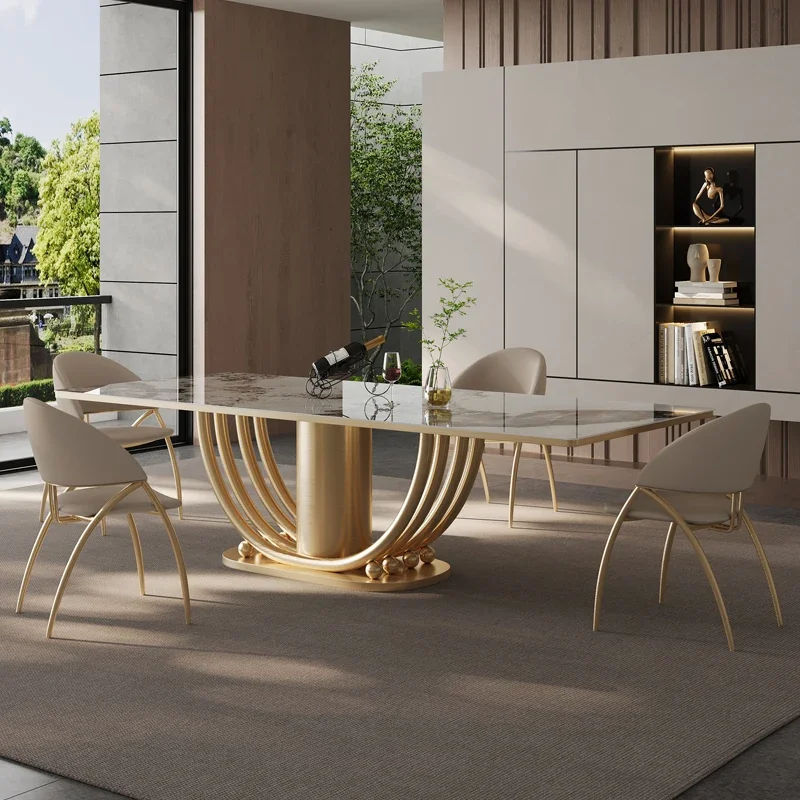 

Rock board dining table, high-end rectangular villa, natural marble luxury stone dining tables and chairs