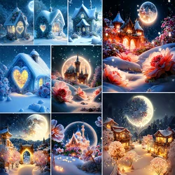 Paintings By Numbers Magical Moon House 40x50 DIY Art Stickers & Posters Crafts Kits For Adults Home Decoration Child's Gift