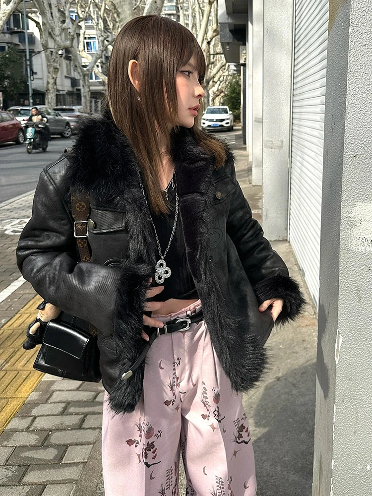 

2025 New Suede Fur Coat Women's ort Thiened Eco-friendly Rabbit Velvet Top Casual Sle Long Sve Flip Collar Coat