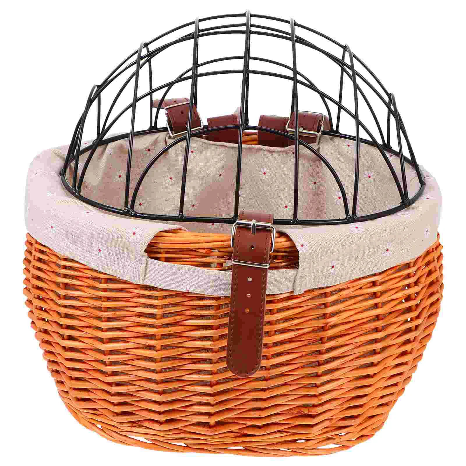 

Rattan Bicycle Basket Wicker Bike Front Sturdy Pet Cage Accessory Iron Shopping