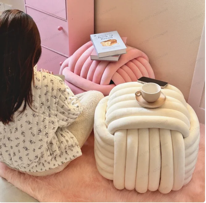Modern Hand - Knitted Round Pouf Ottoman, Soft Footrest Stool for Living Room, Bedroom & Home Decoration