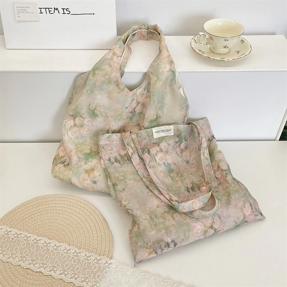 New Retro Rose Flower Shoulder Bag Women Large Capacity Tote Bag Elegant Handbag Summer Fashion Women Bag