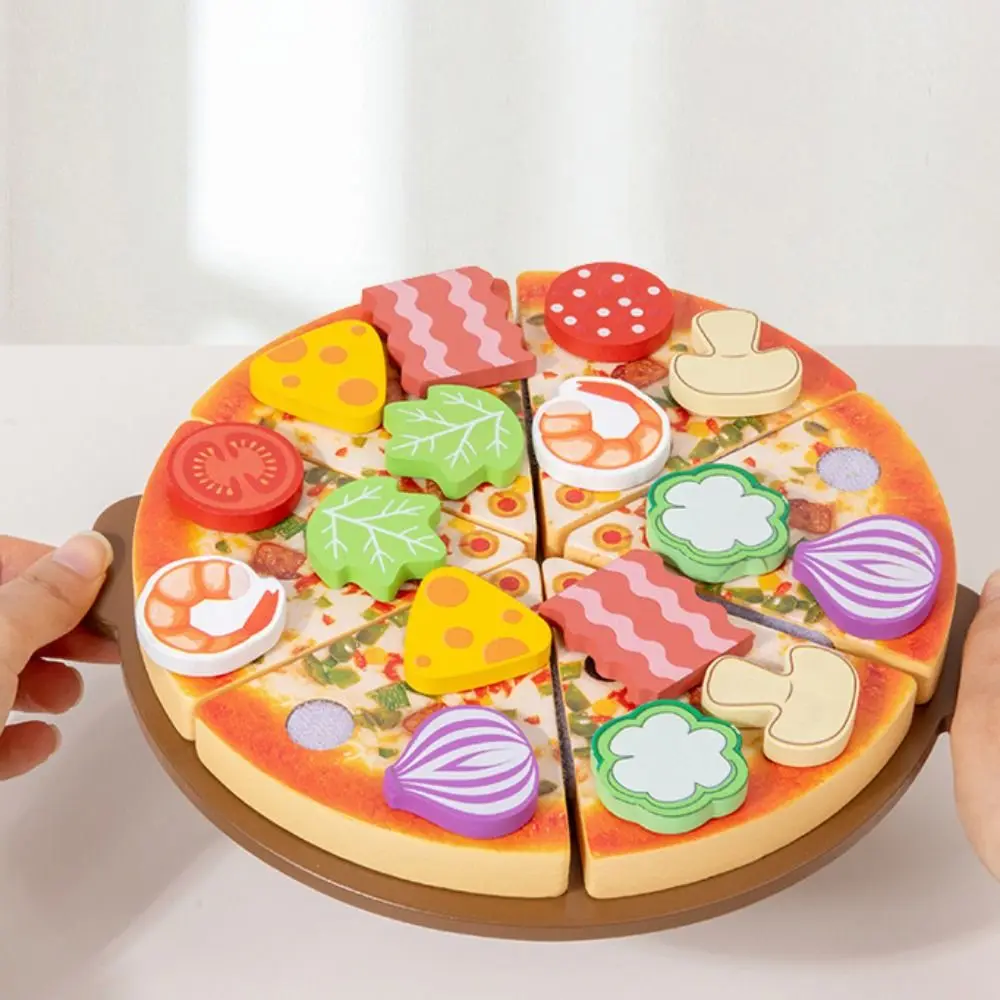 木製模擬ピザカットゲーム-色の認識教育-ピザカットごっこ遊び-ロールプレイング-手と目の協調性