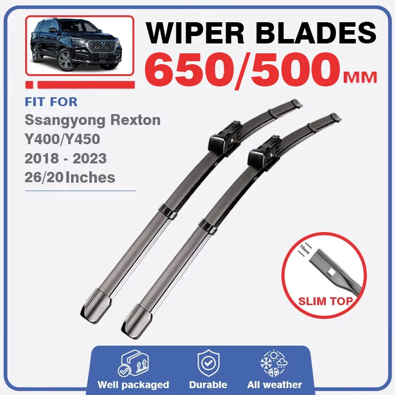 Front Rear Wiper Blades For Ssangyong Rexton Y400 Y450 2018 2019 2020 2021 2022 2023 Brushes Windscreen Windshield Accessories