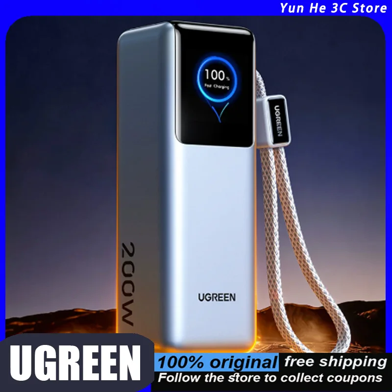 

UGREEN Portable Power Bank 2026 New Model 25000mAh 200W Fast Charging Port with Built-in Retractable Cable 3C Certified Approved