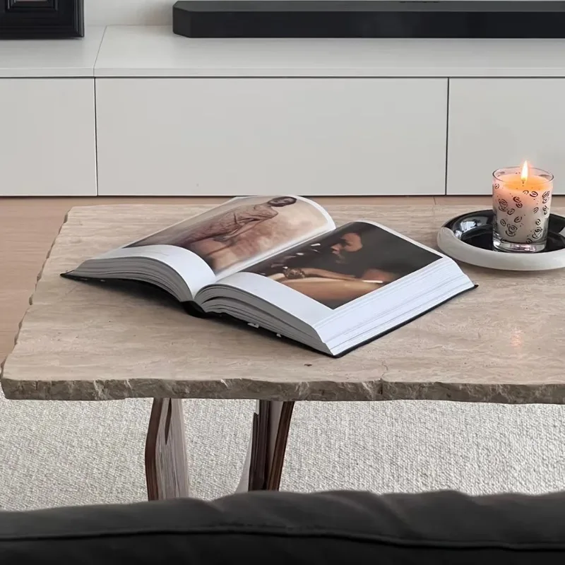 mesa retangular de mármore travertino para sala de estar