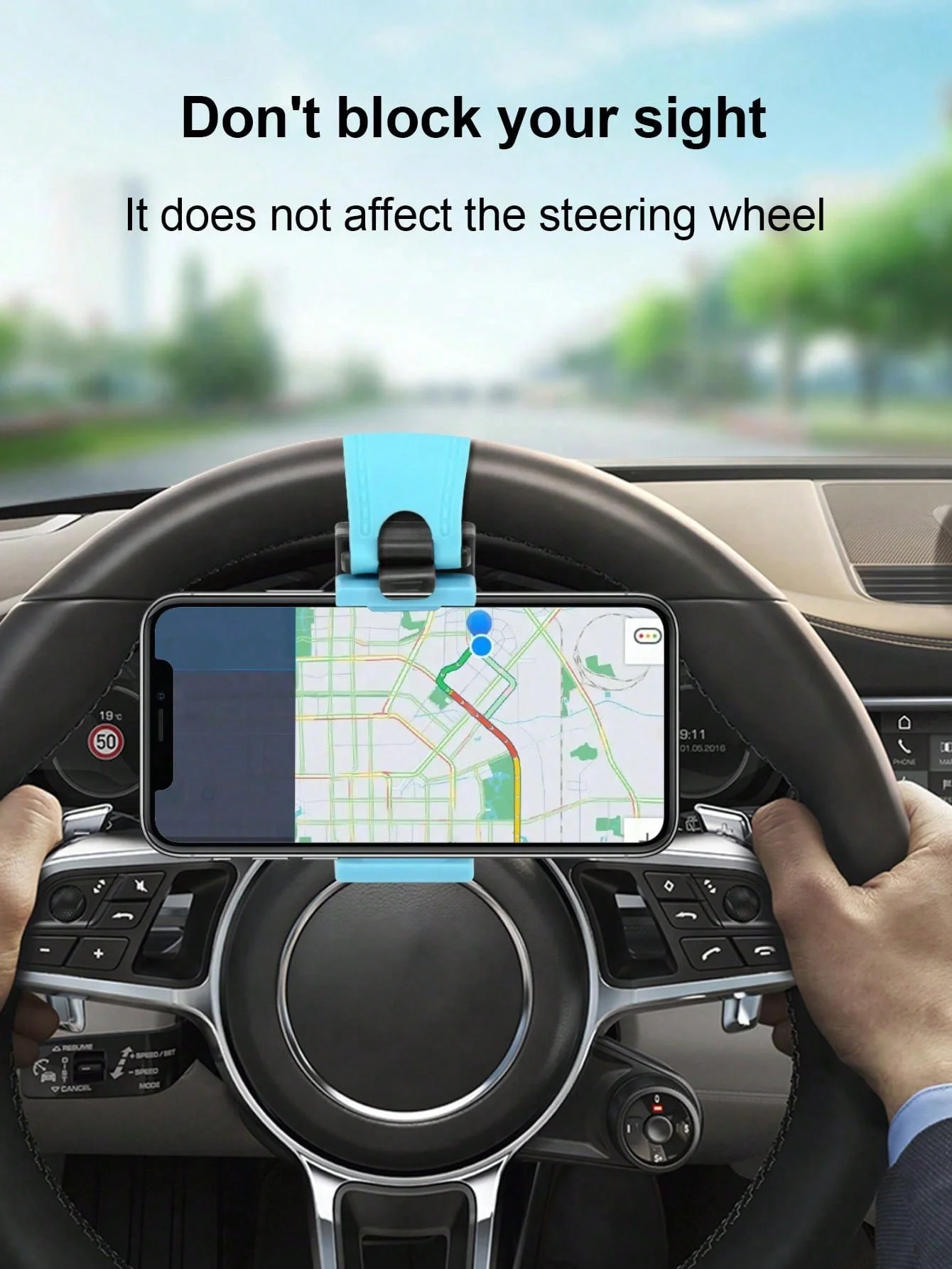 Dudukan Telepon Mobil Universal – Dudukan Setir yang Dapat Disesuaikan dengan Klip Elastis & Lengan Fleksibel yang Dapat Ditarik Cocok untuk Semua Ukuran Telepon –