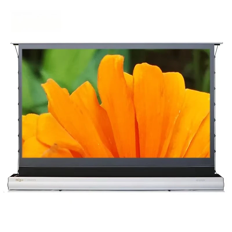 2024 New ALR 120'' Electric Tap Tension Floor Rise Screen Ambient Light Rejection UST Laser 4K