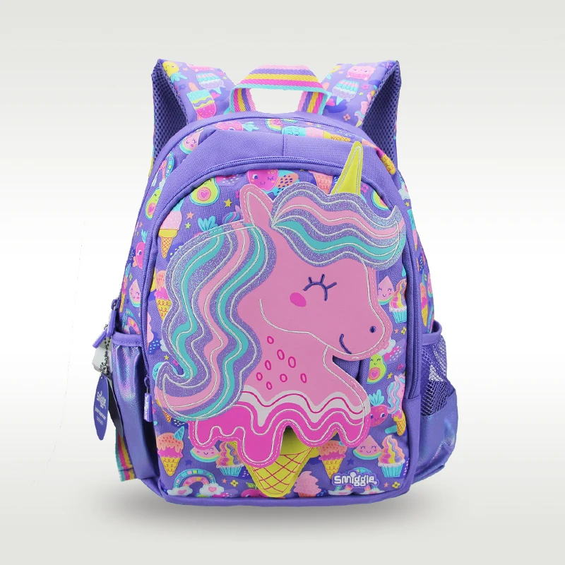 Australië smiggle originele kinderschooltas meisjes paarse kegel eenhoorn schouderrugzak Kawaii 3-7 jaar modelleringstassen 14 inch