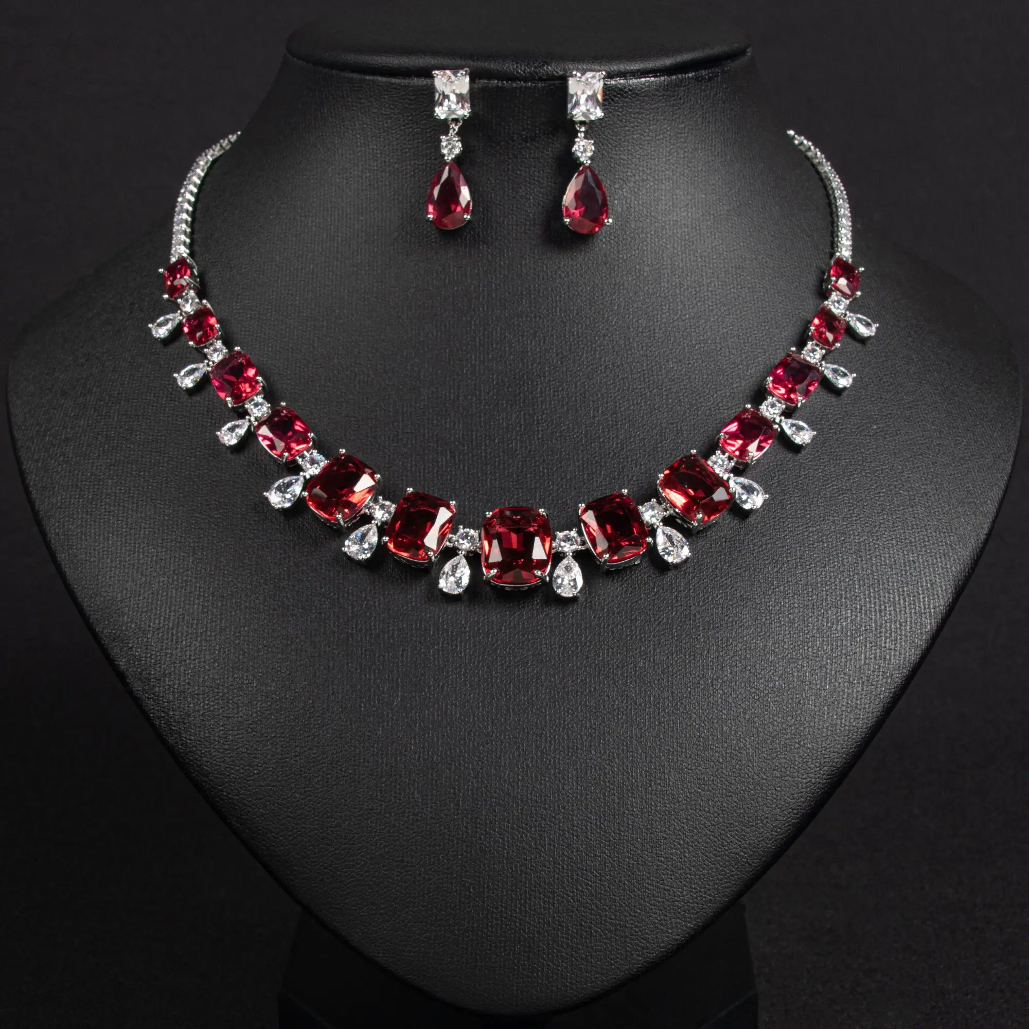 

Teardrop Necklace Earrings Luxury Zirconia Women's Jewellery Set Fashion Dress Evening Wedding Party Accessories Gift M-307