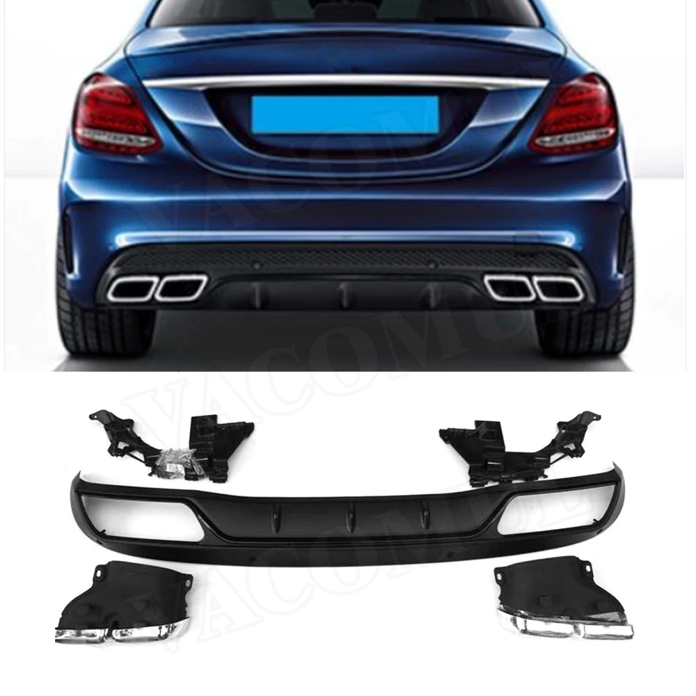 VACOMUL PP Rear Bumper Lip Diffuser With Exhaust Tip For Benz C Class W205 Sport Bumper 4Door Change To C63 AMG Not For Standard