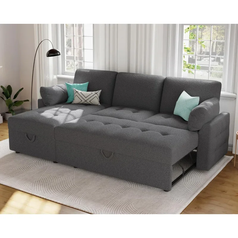 

Convertible Sleeper Sofa with Storage Chaise, Tufted Sectional Couch for Living Room (Grey)