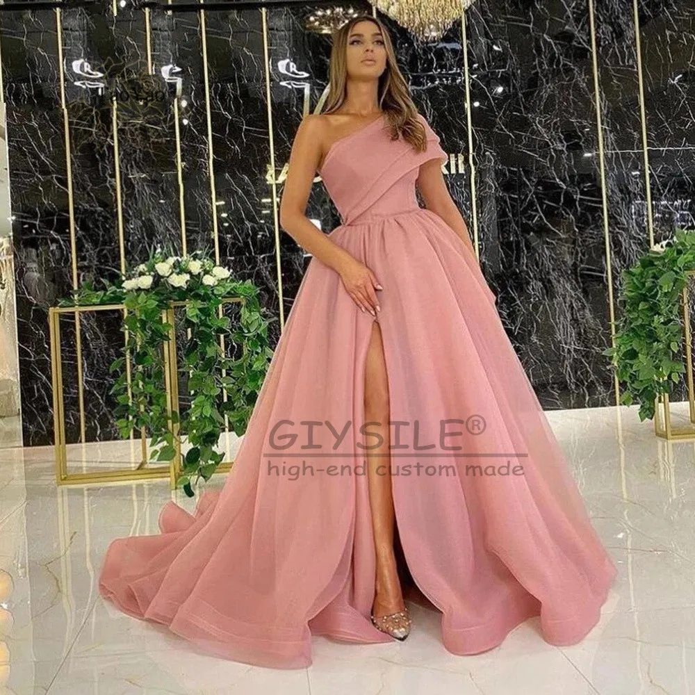 GIYSILE Customized High Split Prom Dress Tulle Wedding Evening Party Dresses Court Train Prom Gowns One Shoulder Formal Dresses