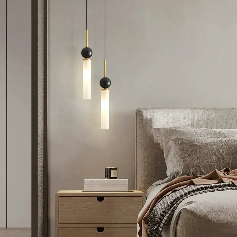 

Italian Minimalist Copper Pendant Light Luxurious Marble Hanging Lamp for Bedroom Bedside Living Room Background Home Decor
