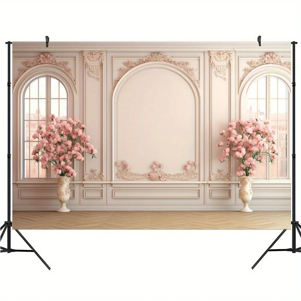 Rose vase pink wall panel photography background, baby gift party birthday party decoration banner