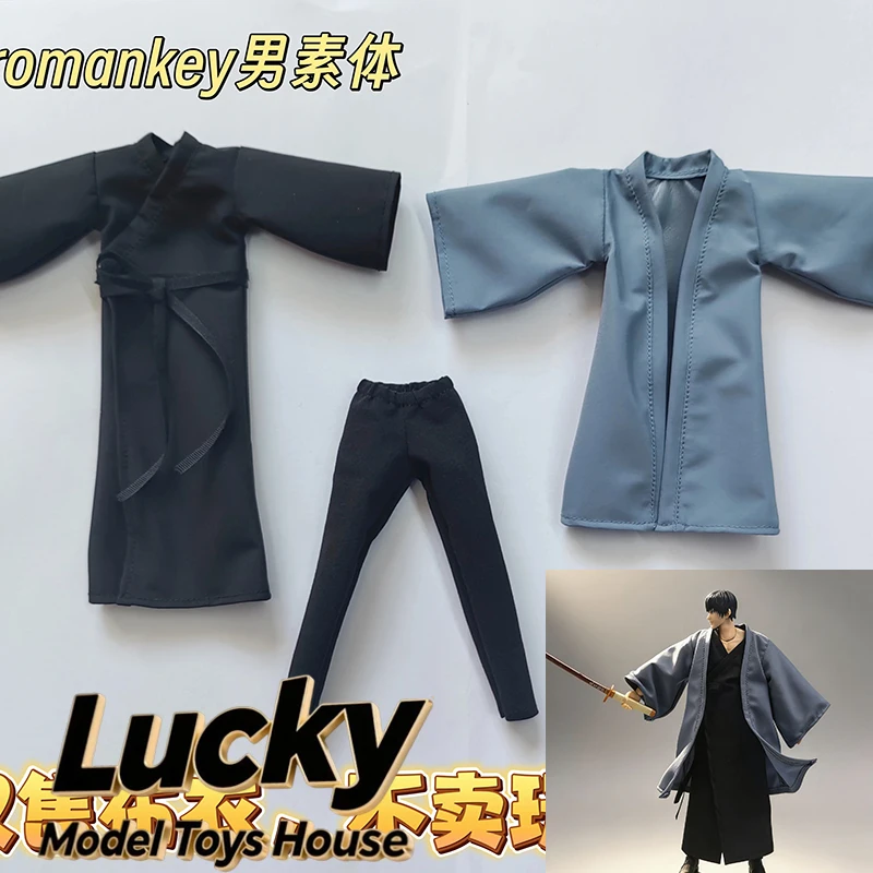 

1/12 Toji Soldier Black Long Robe Gray Windbreaker Coat Pants Combat Clothes Set Accessory For 6" Vtoys Mirrfig Romankey Body