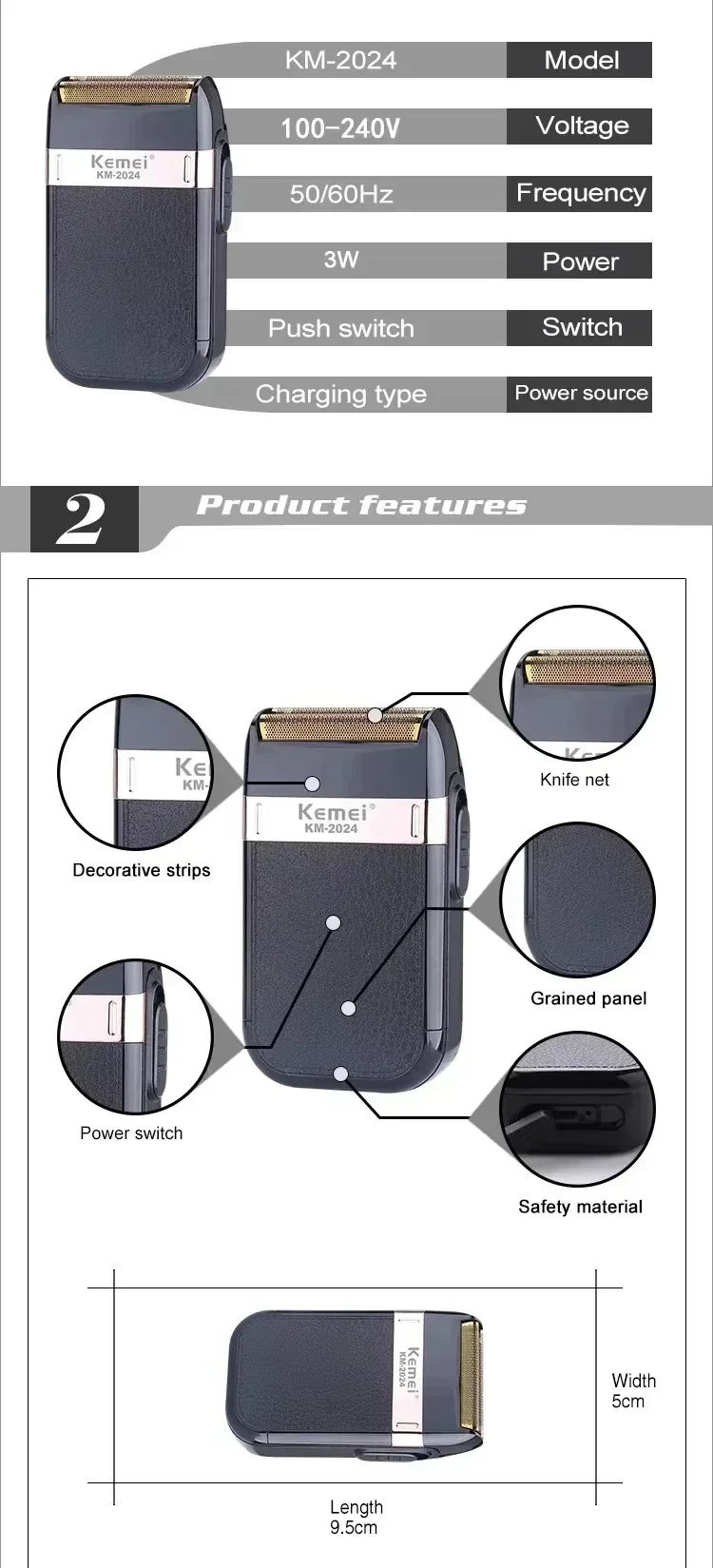 Kemei Haarschneidemaschine KM-2628 KM-678 KM-2024 Professioneller elektrischer Bartschneider Wiederaufladbarer Herrenrasierer Haarschneider Kit Herren – Detail 17