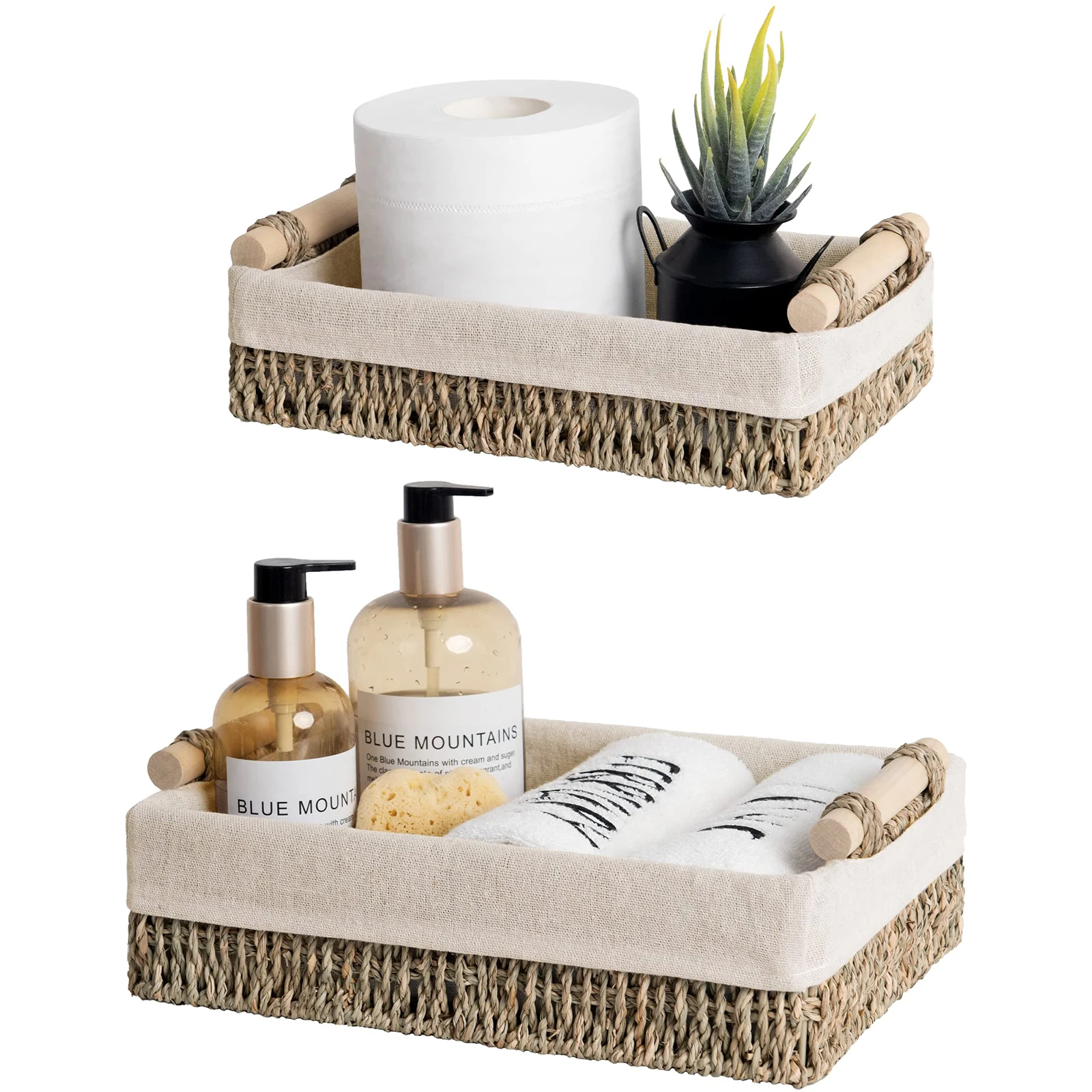 

Small Wicker Baskets for Shelves,made of Natural Fiber,Storage Baskets used for Bathroom,Bedroom,Office,Set of 2