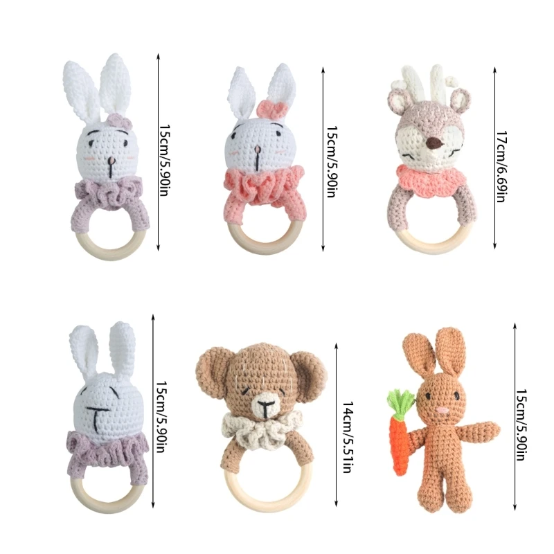 B2EB Baby Teether Rattle Handbell Crochet Rabbit Rattle Toy Mobile Gym Play Baby Music Rattle Infant Teething Gift