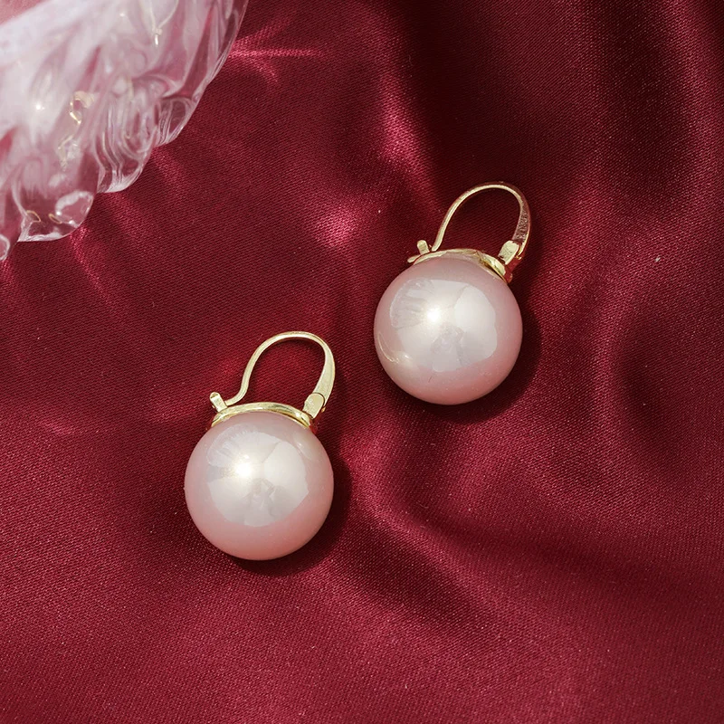 Minimalist Gold Silver Color Geometric Round Circle Pearl Ball Hoops Earrings Women Elegant Big Pearl Wedding Huggie Earrings