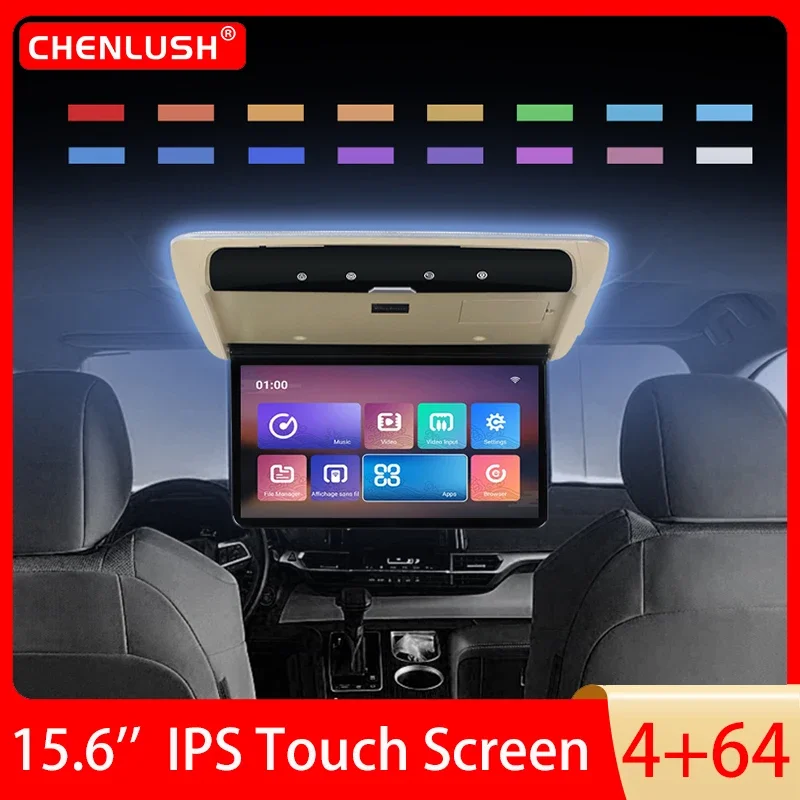 

15.6 Inch Android Car Monitor 4+64GB Multimedia Player 4K IPS Screen Roof Mount Display Ceiling TV Support AirPlay Miracast HDMI