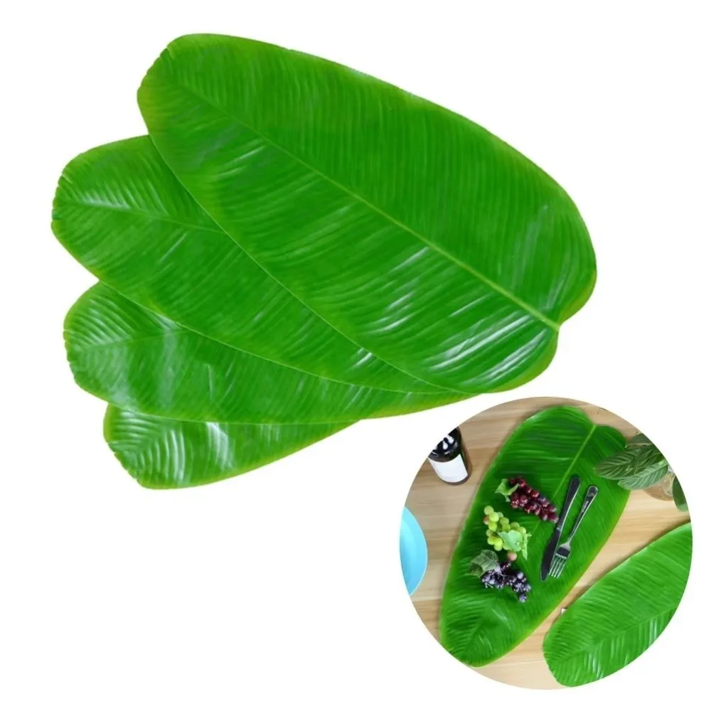 5Pcs Heat Resistant Artificial Banana Leaves Simulation Waterproof Faux Lotus Leaf Coasters Decor Anti Skid Kitchen Placemats view 4
