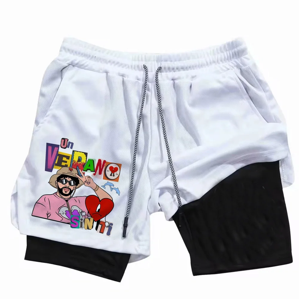 Pantalones Cortos Deportivos Bad Bunny Sapo Concho Dtmf 2 en 1, de Secado Rápido, Compresión, para Entrenamiento, Anime, para Hombre