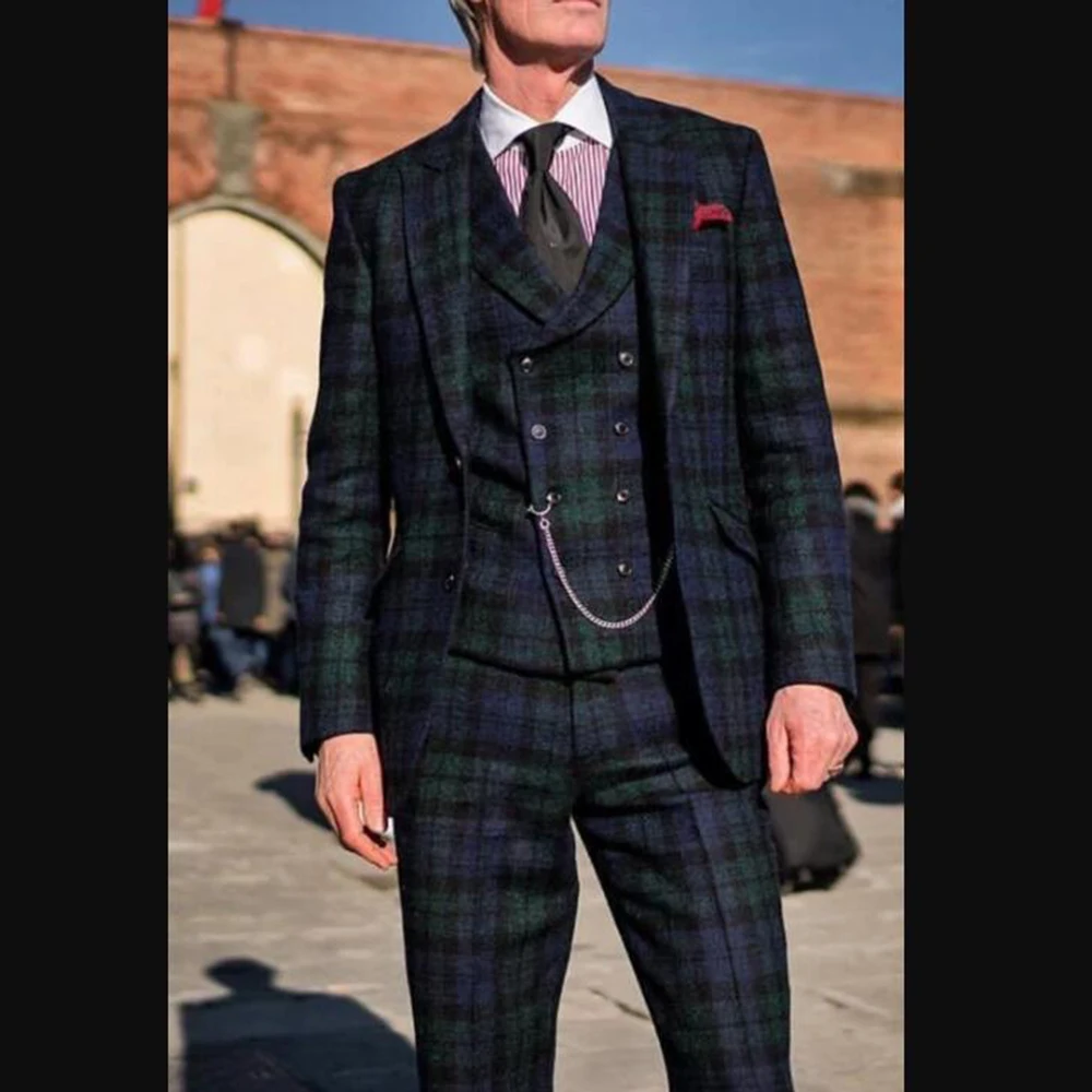 

Classic Suits Men 2 Pieces Sets Plaid Checked Blazers Customized Double Breasted Business Groom Dinner Party Prom Tuxedos 2026