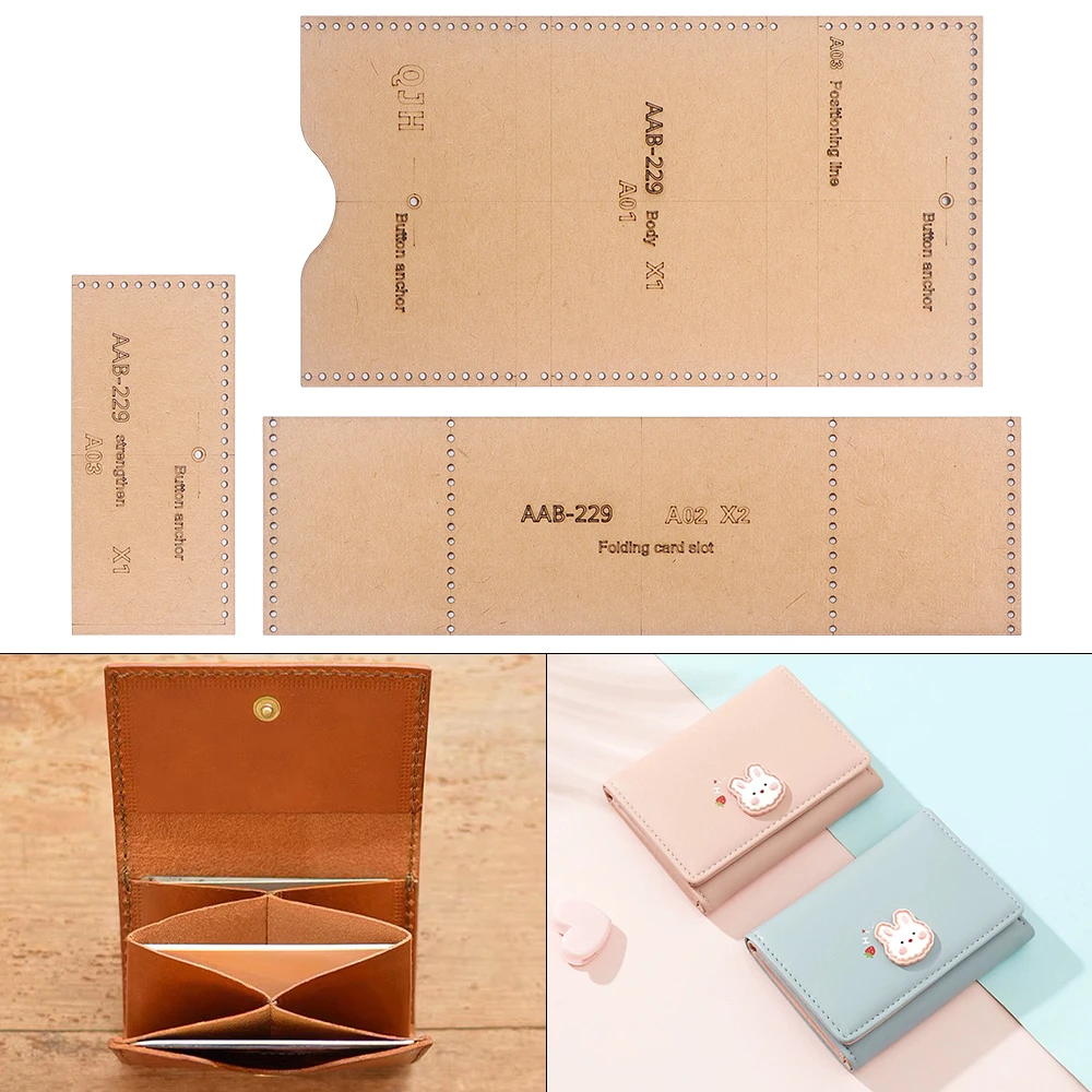 1 Satz Mini-Kartentaschen mit mehreren Steckplätzen, Münzgeldbörse – Schablone aus Kraftpapier, handgefertigtes DIY-Lederhandwerk, Nähschablone mit Löchern