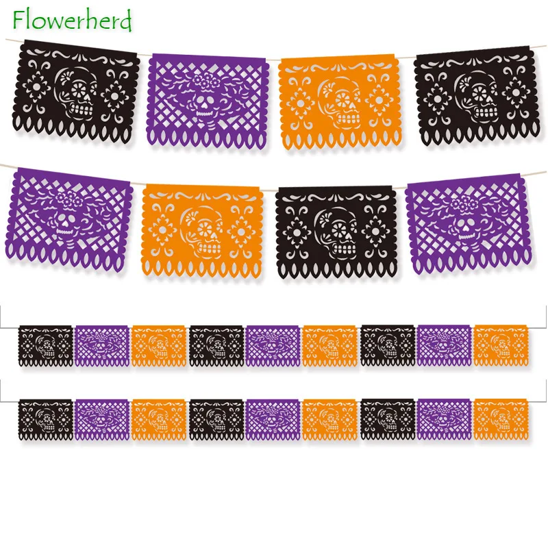 Papel Picado Banner Decorations Large Felt Mexican Fiesta Banners for Fiesta Mexican Party Day of The Dead Decorations