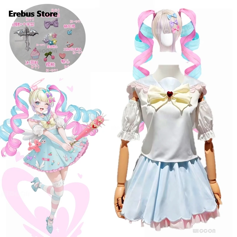 Needy Girl Overdose Doujin Dress Cosplay Costume Wig Needy Streamer Cosplay KAngel Pink Blue Uniform Original Jirai kei Outfit