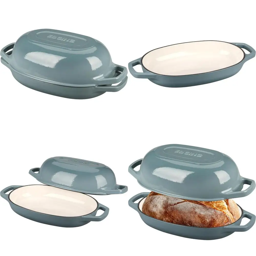 

Oval Enamel Cast Iron Dutch Oven Pot with Lid, Ideal for Sourdough Bread Baking, 5 Quart, Sea Salt Colored Ovenware