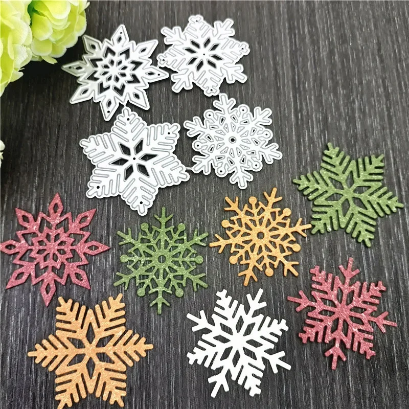 Plantillas de corte de copo de nieve de 4 unids/set, plantillas de corte de Metal de Navidad para bricolaje, plantilla de troquelado, plantilla