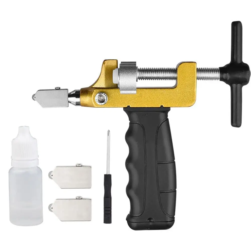 

2 in 1 Manual Glass Tile Cutter Hand Tools Set with 2 Tungsten Steel Blades for Cutting Breaking Glass Mirror Ceramic