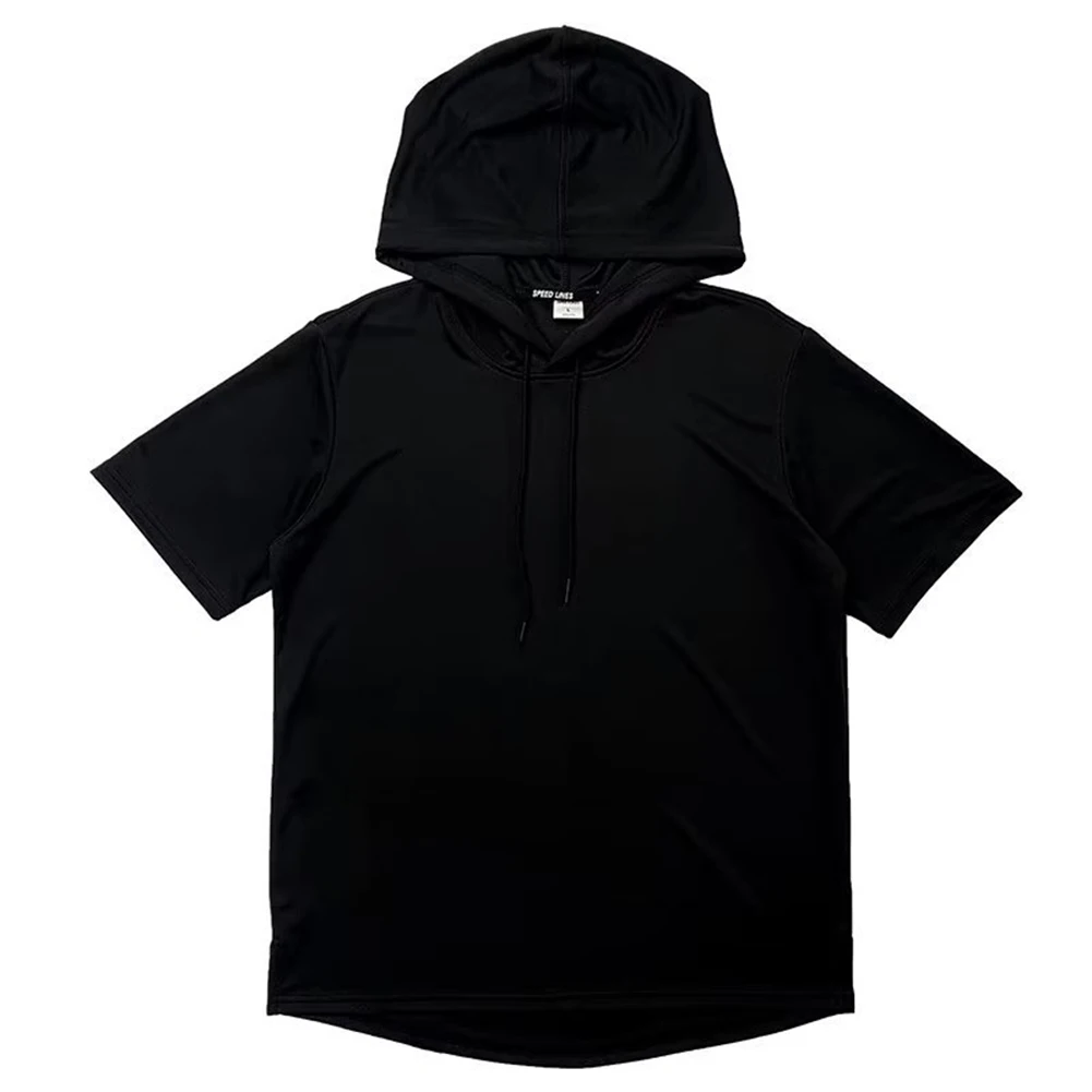 Short Sleeve T-Shirt T-Shirt Slight Stretch Solid Color Streetwear Hooded T-Shirt Hoodie Male Oversized Regular