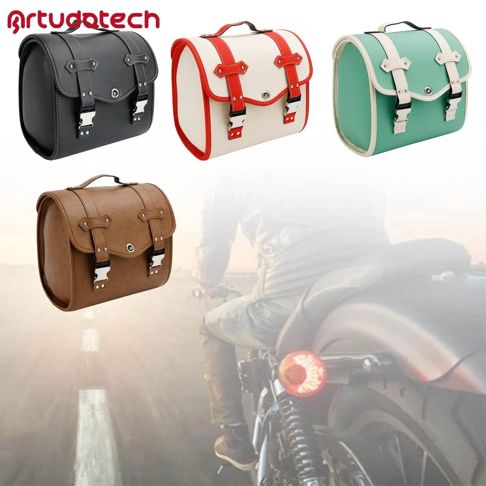 

Artudatech Quick Release Side Saddlebag Tool Bag Luggage Pouch Storage Pu for Motorbike Brown