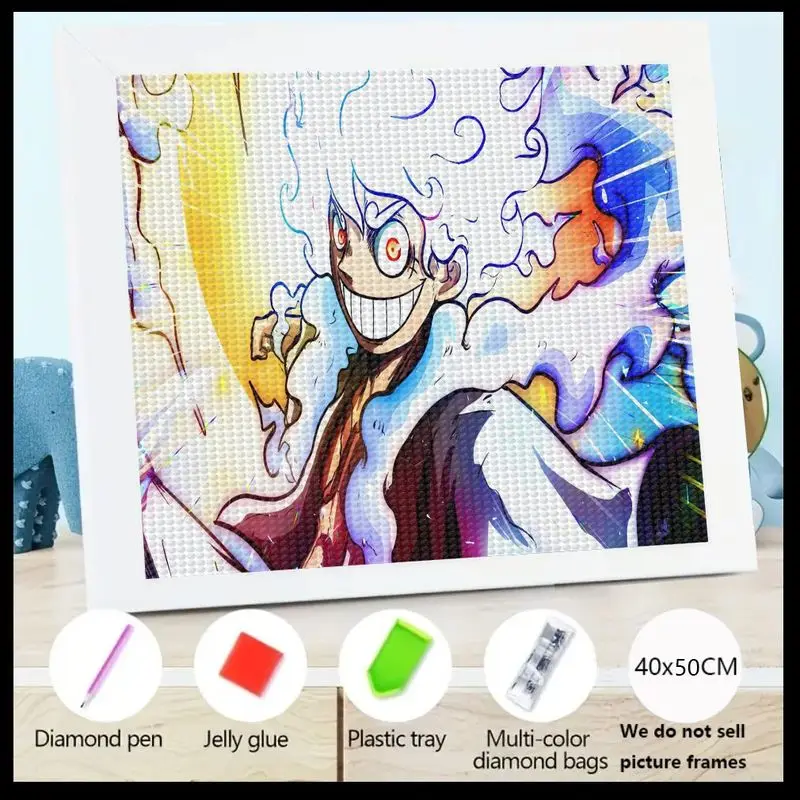 

1 шт. One Piece Monkey D. Luffy Gear 5 Набор для алмазной живописи, 5D DIY Полная дрель Аниме Манга Ника Joy Boy Персонаж Кристалл Rhinesto