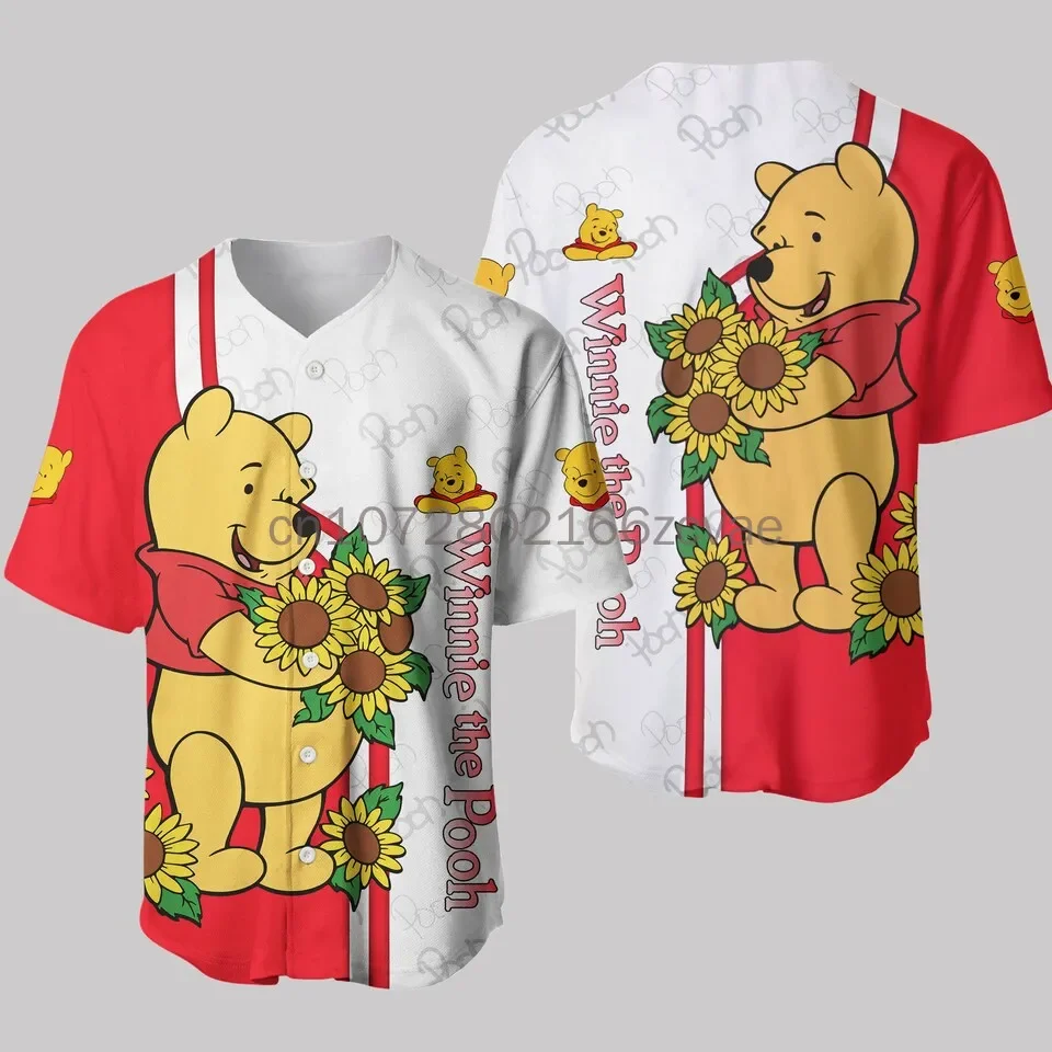 New Disney Winnie The Pooh  Baseball Personalized Cartoon Print Baseball Jersey Outdoor Sports Casual Men Women Kids Tops