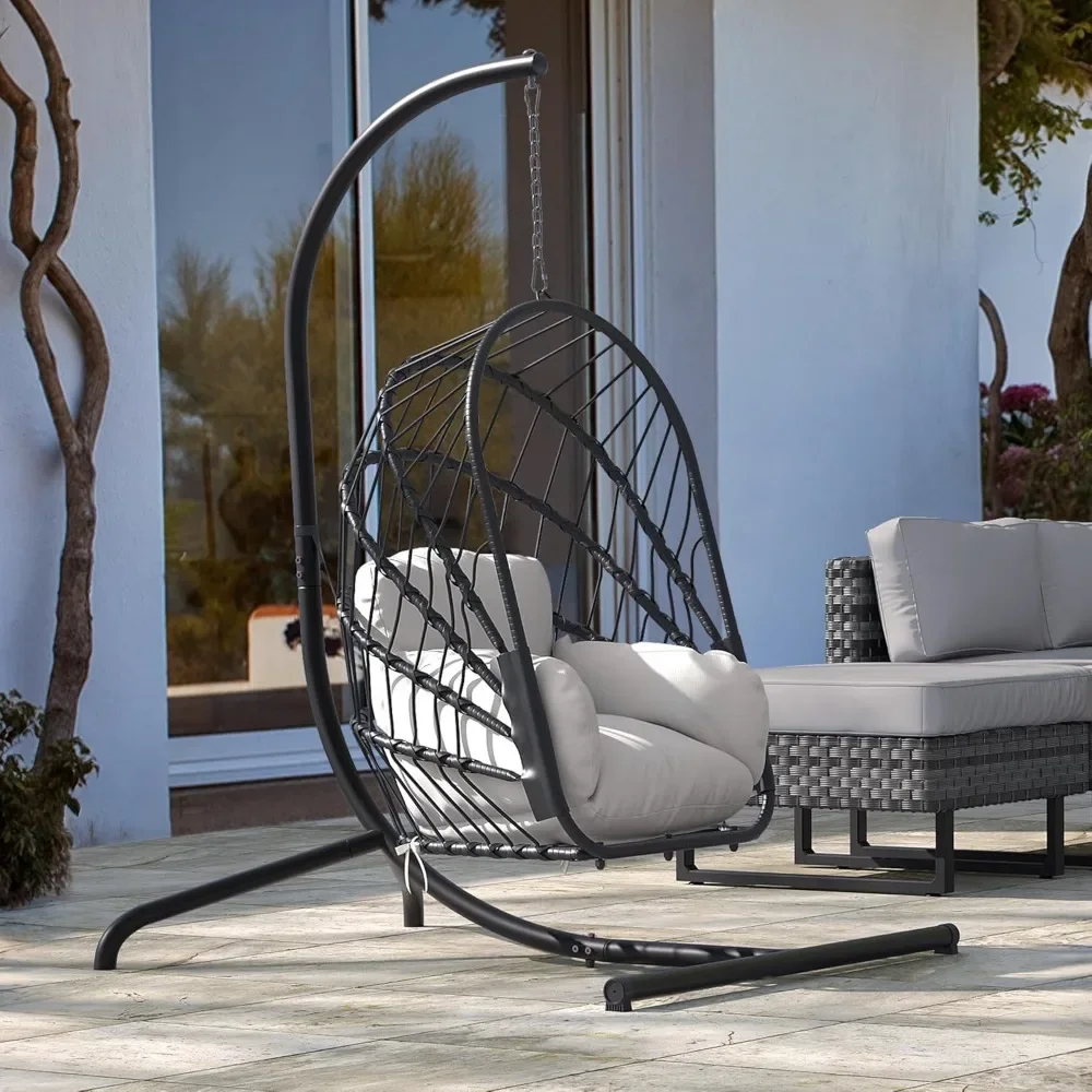 

Wicker Swing Egg Chair with Cushions 350lbs, Foldable Hanging Basket Chair Stand Rattan Hammock Chair for Outdoor, Indoor.